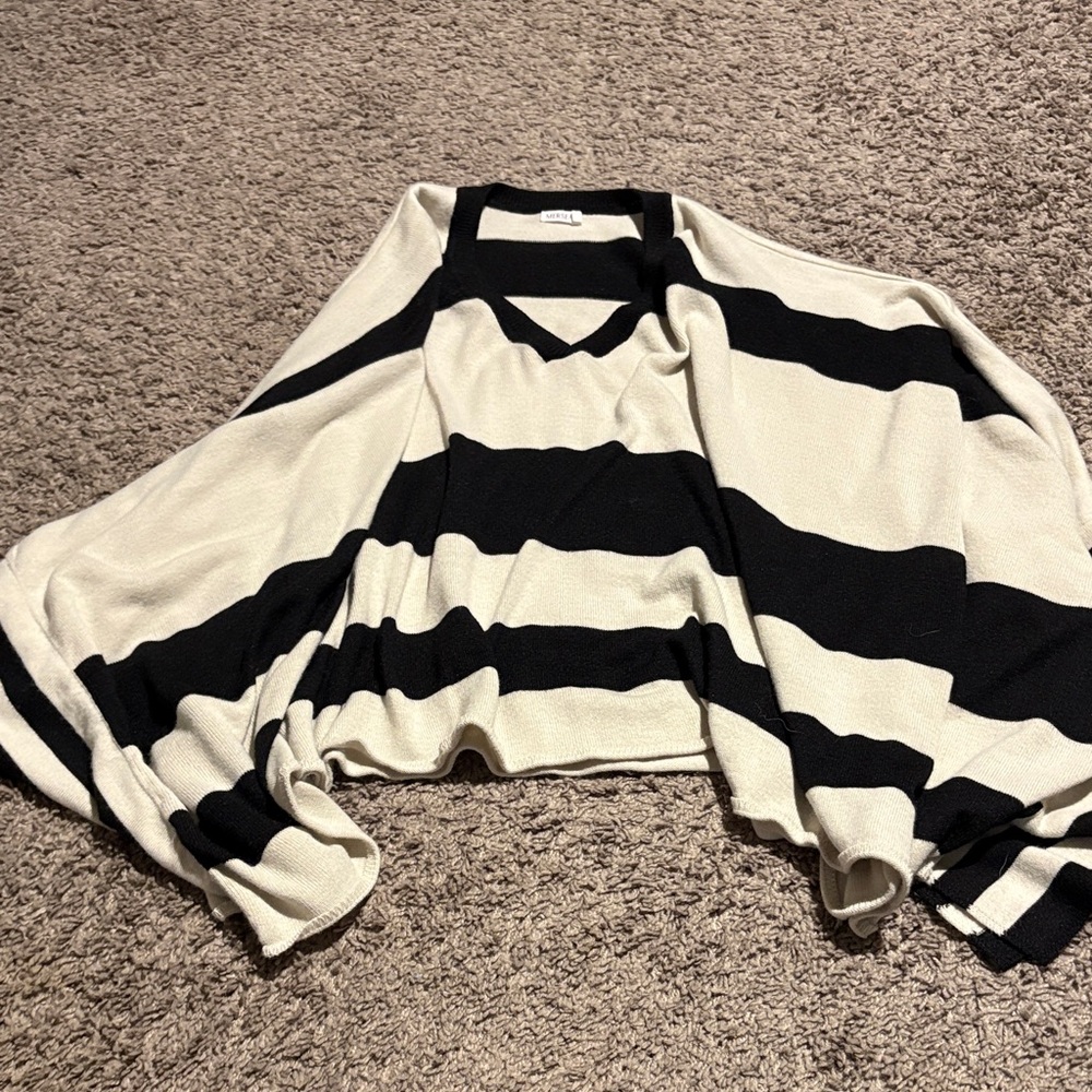 Black and White Striped Women's Poncho